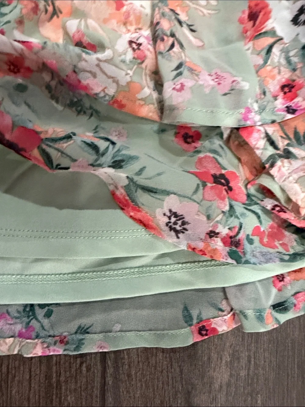 Lily Rose Mint Floral Puff-Sleeve Dress with Pink & Coral Blooms